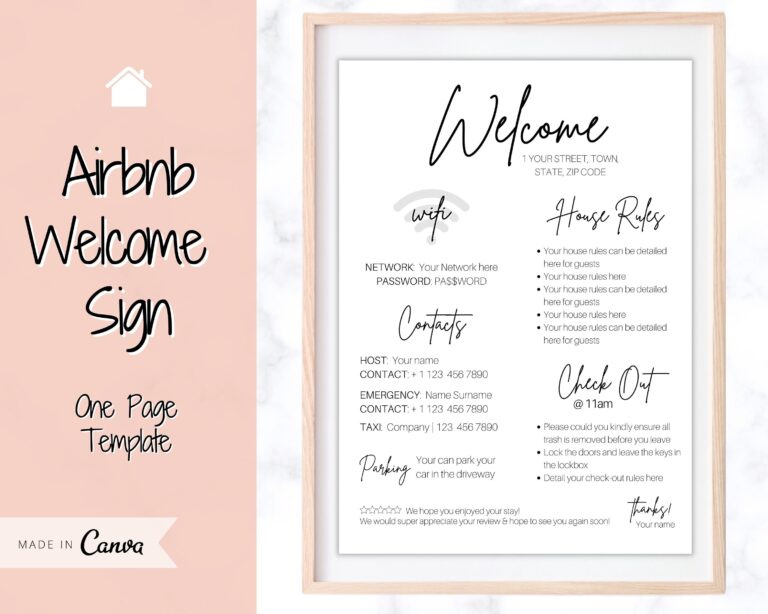 1 Page Airbnb Welcome Poster Template Wifi Password Sign Printable Welcome Book House Rules Host Vacation Rental Check Out Instruction Etsy