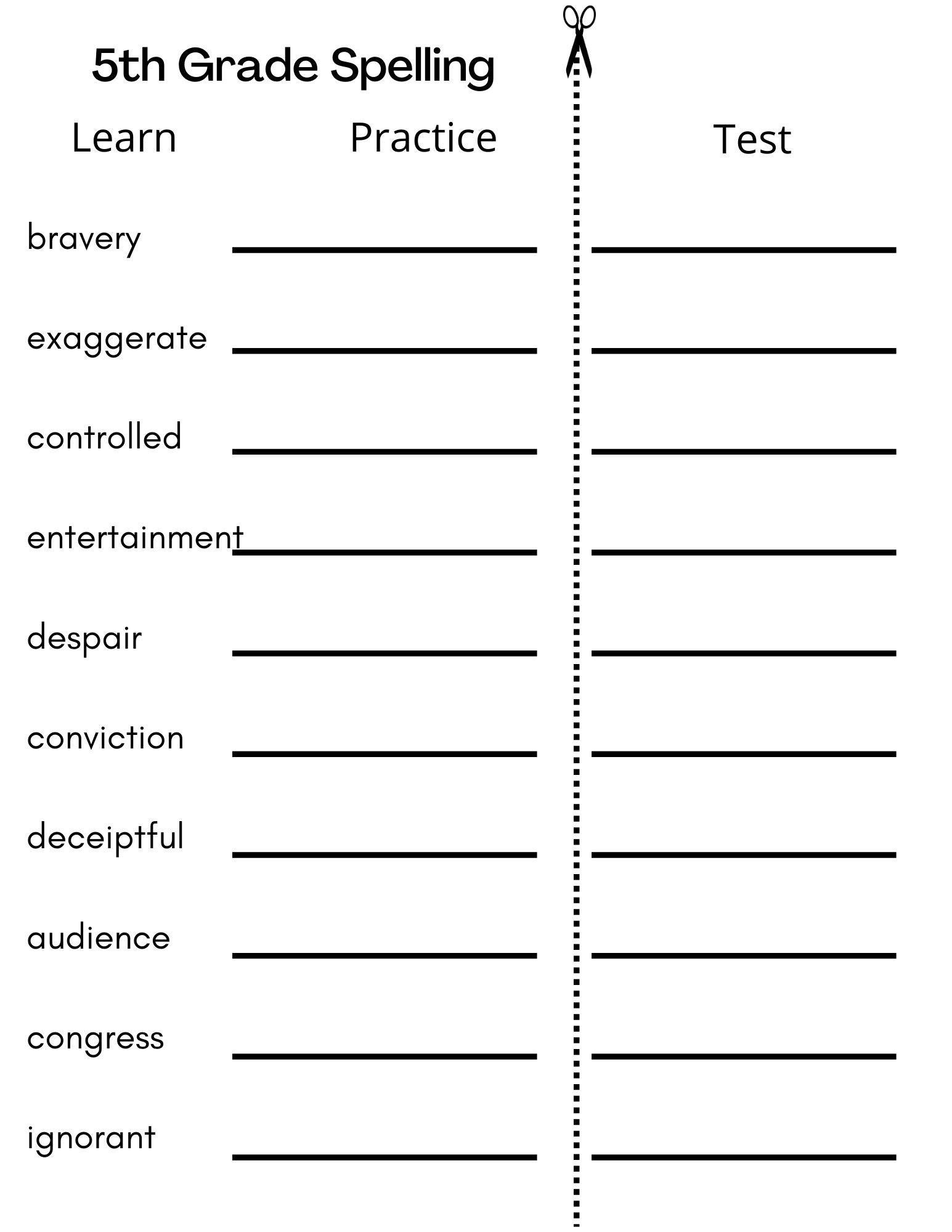 10 Printable Fifth Grade Spelling Writing Spelling Test Etsy