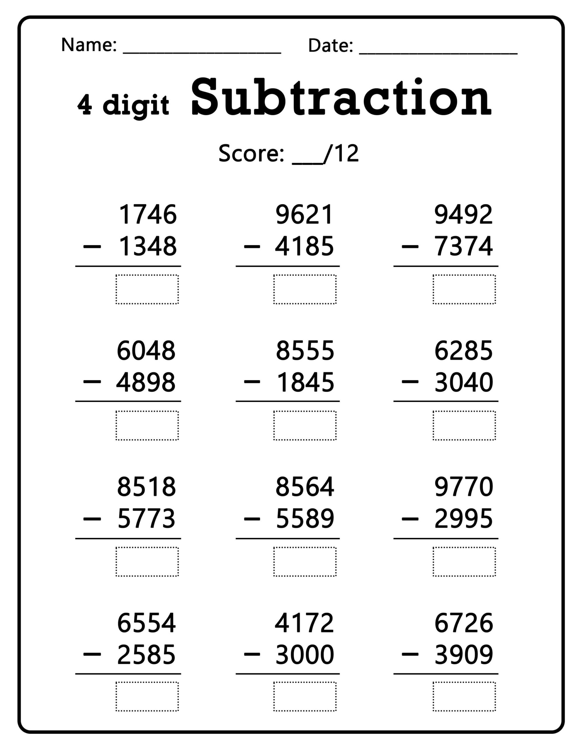 100 Four Digit Subtraction Worksheets Printable Math Worksheets Educational Resources 1000 9999 Numbers Etsy