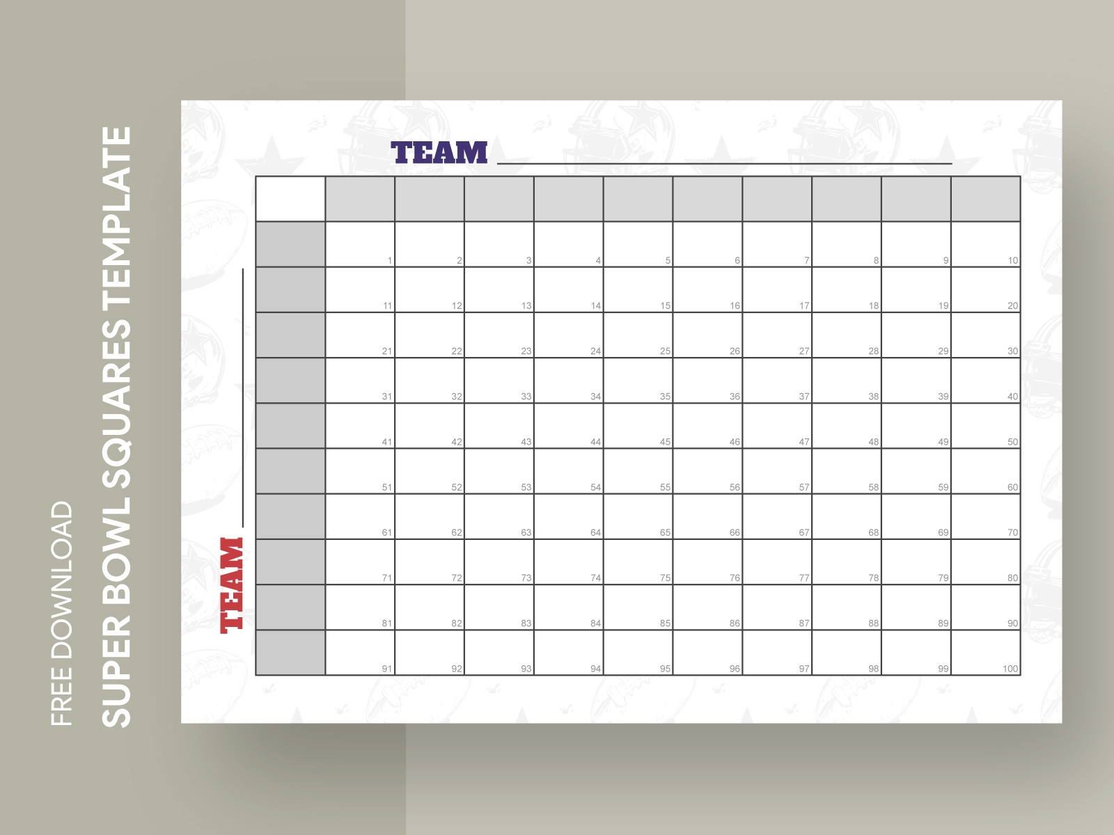 free printable football squares 100