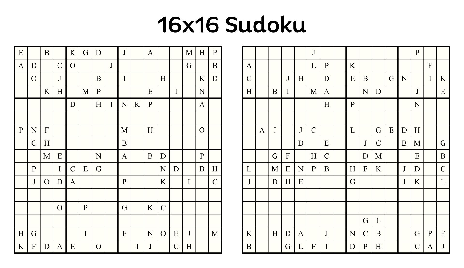 16x16 Sudoku Worksheets Library