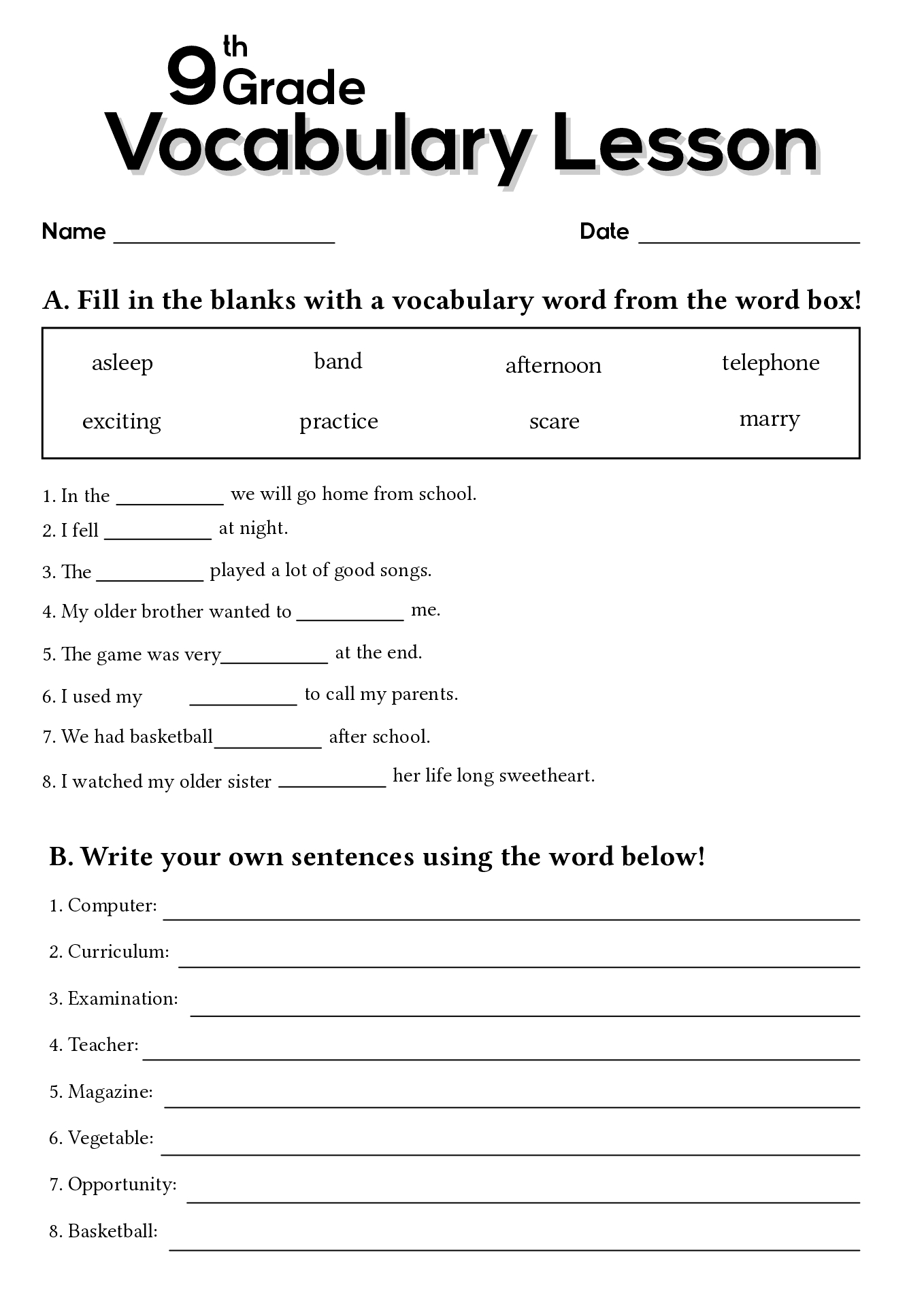 17 9th Grade Worksheets Spelling Words Free PDF At Worksheeto