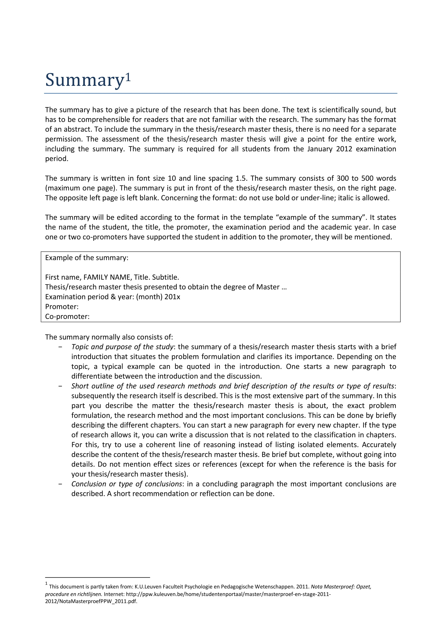 academic summary template