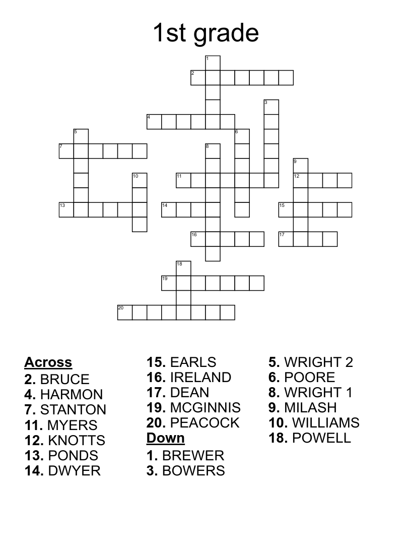 1st Grade Crossword WordMint