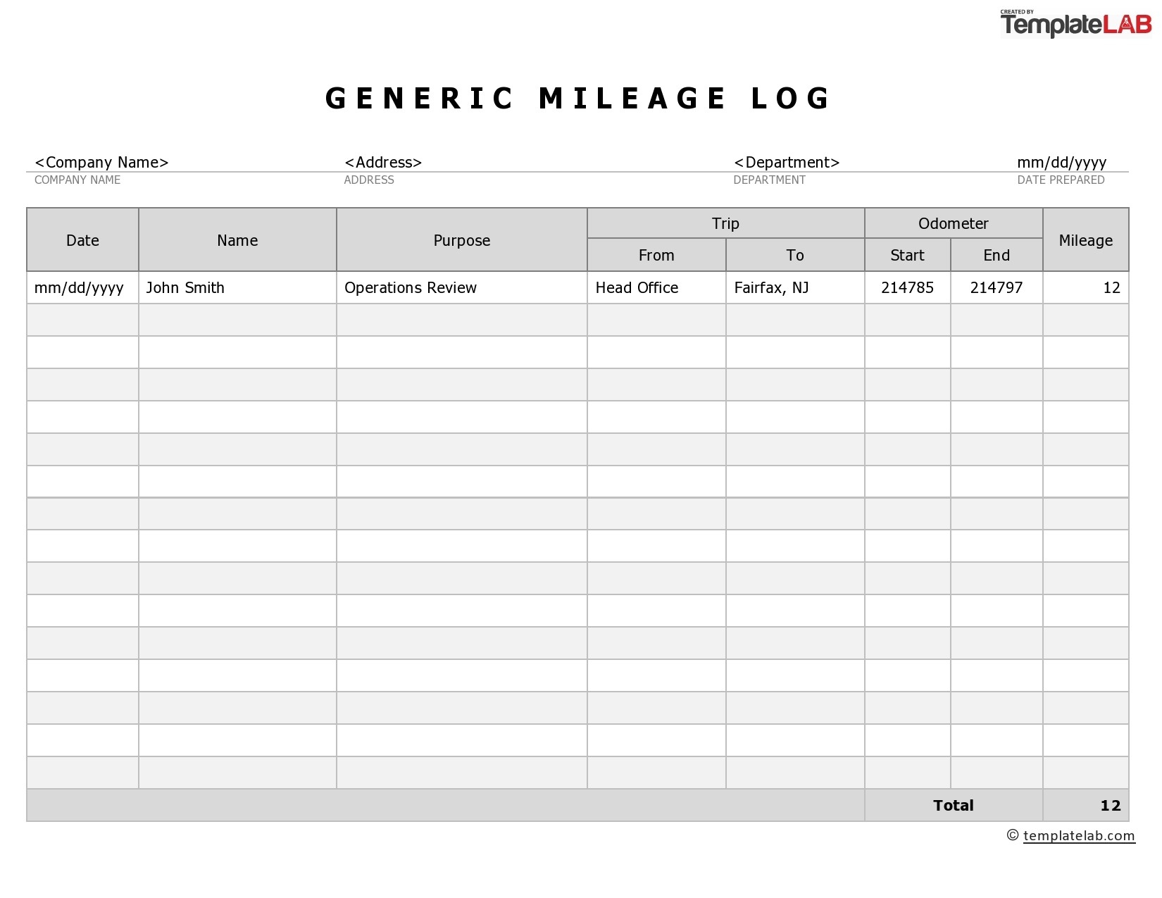 free printable mileage log pdf