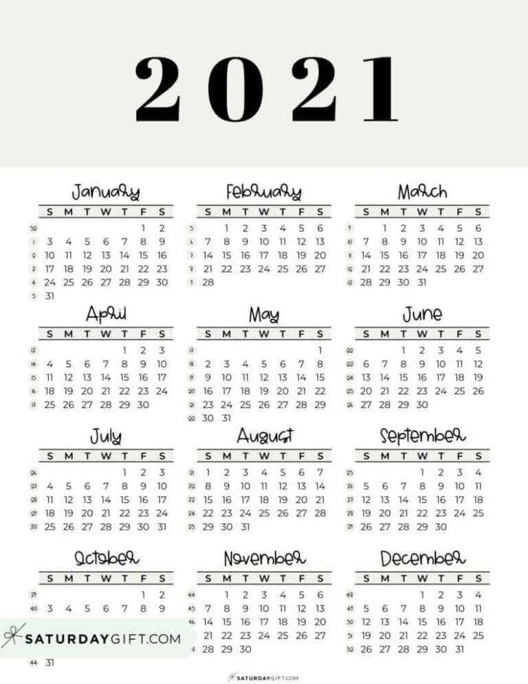 2021 Calendar Printable Cute Free 2021 Yearly Calendar Templates