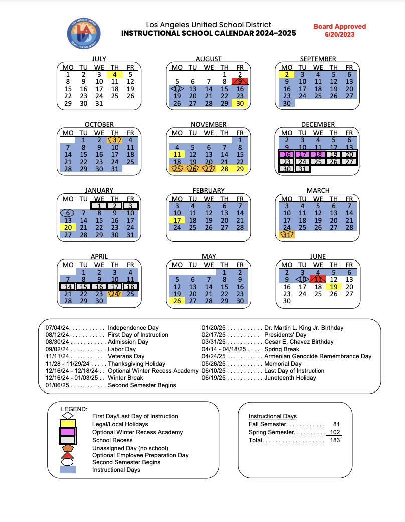 2024 2025 Instructional School Calendar Leapwood Elementary