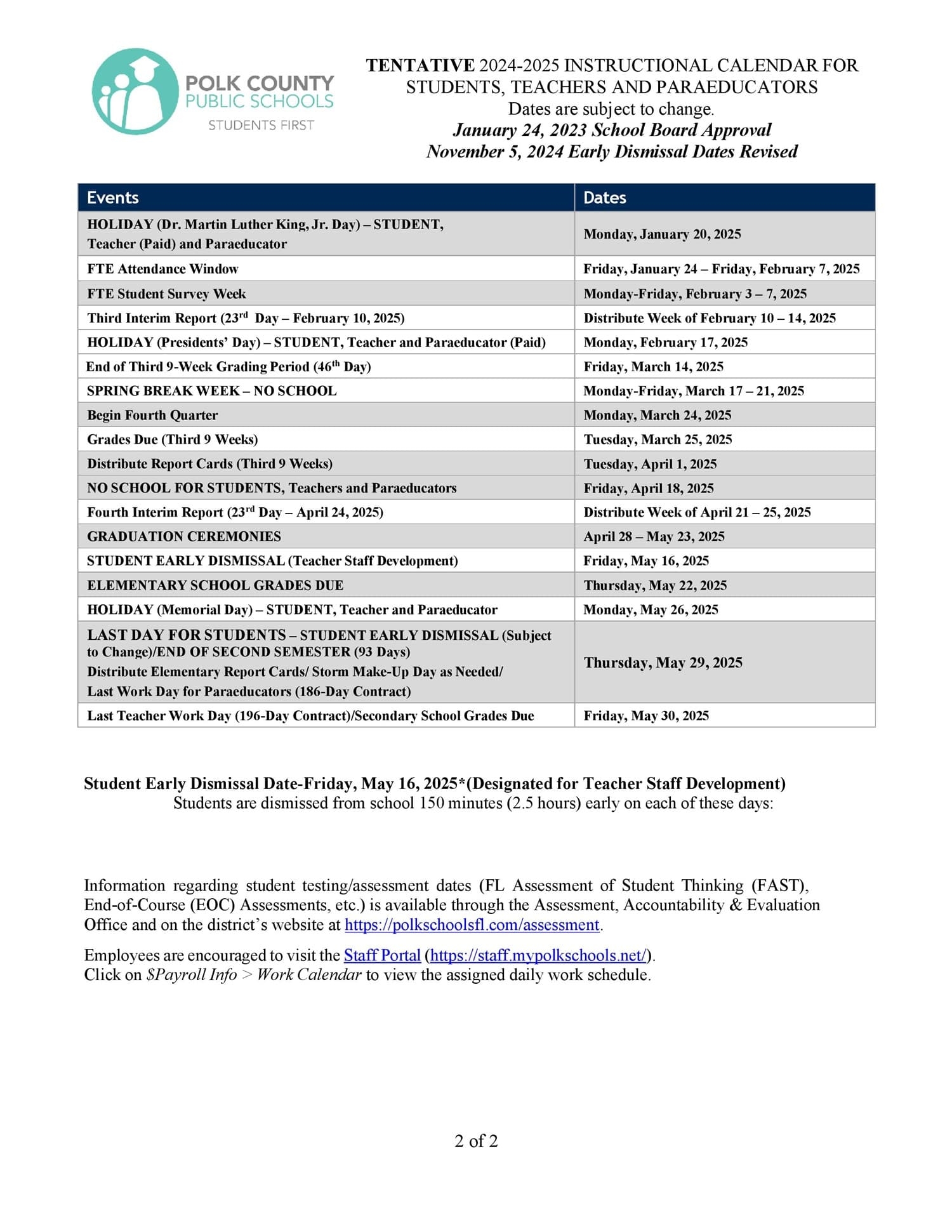 2024 2025 Polk County Schools Calendar Public Charter Private