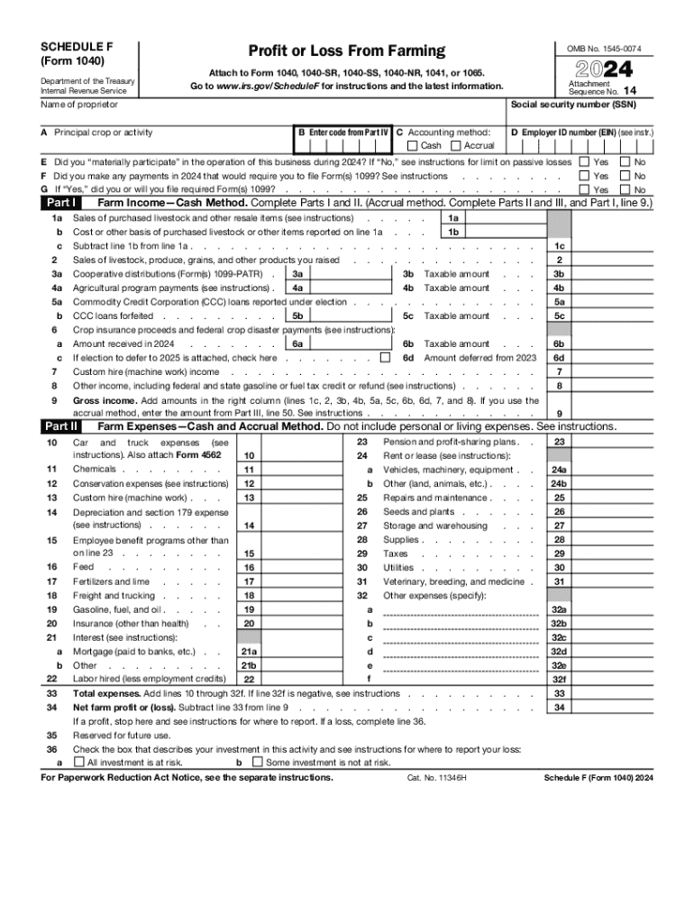 2024 Form IRS 1040 Schedule F Fill Online Printable Fillable Blank PdfFiller
