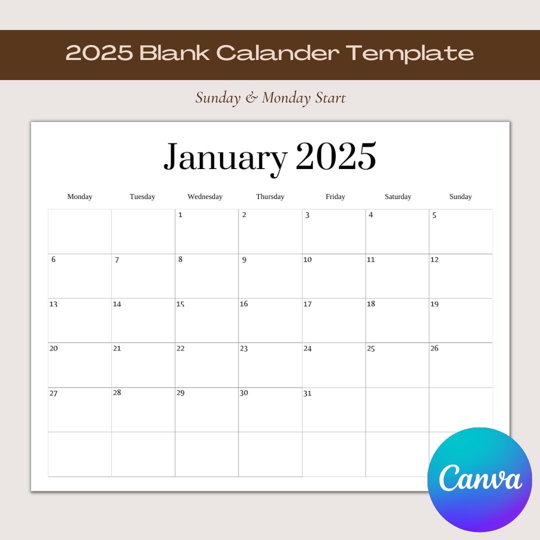 blank editable printable calendar 2025