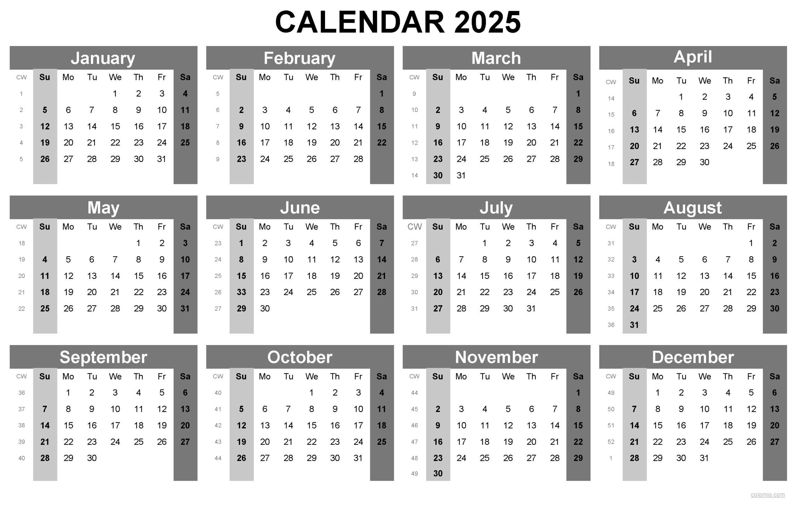 printable blank 12 month calendar 2025