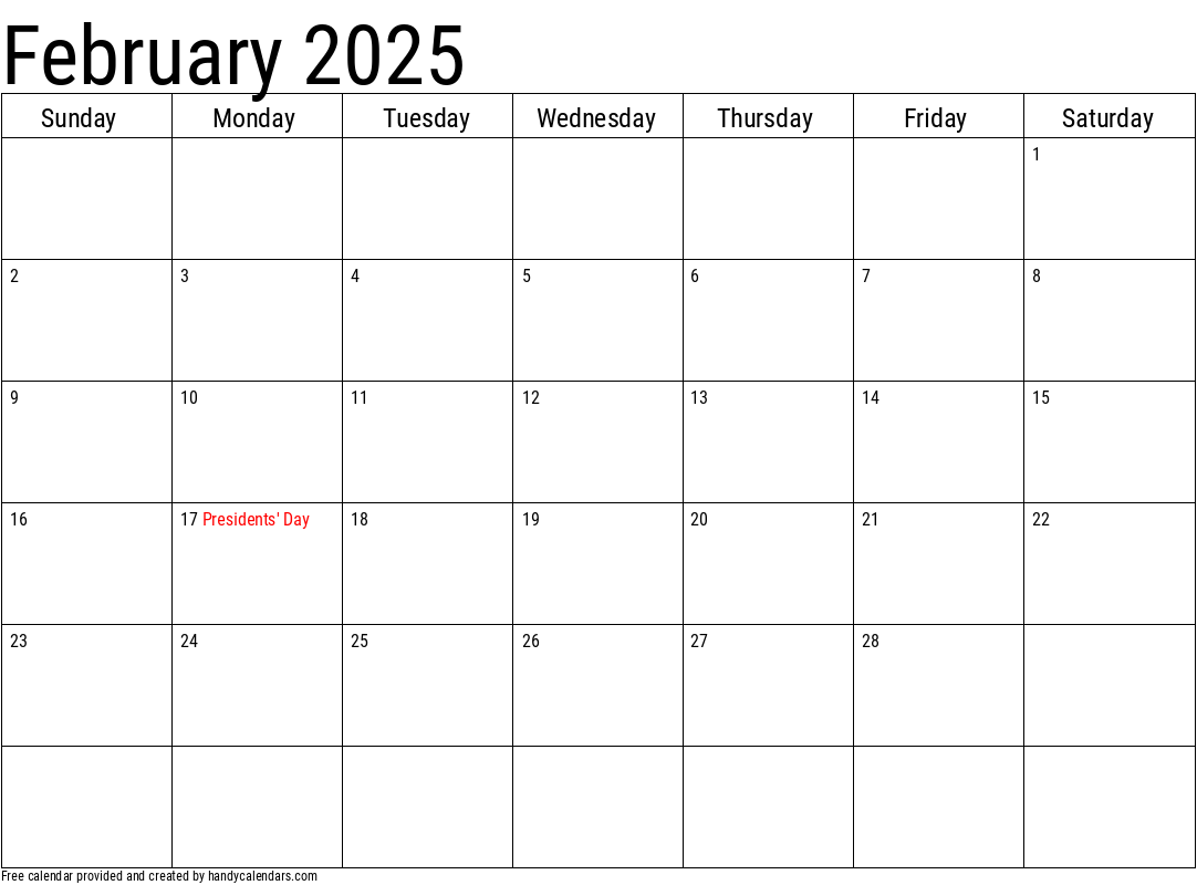 2025 February Calendars Handy Calendars