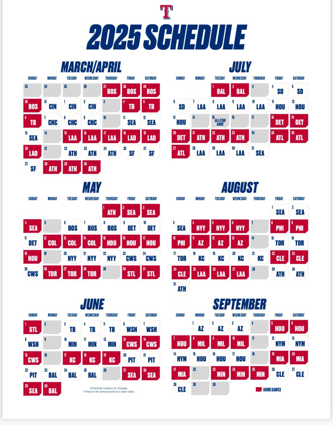 2025 MLB Schedules Released Lone Star Ball