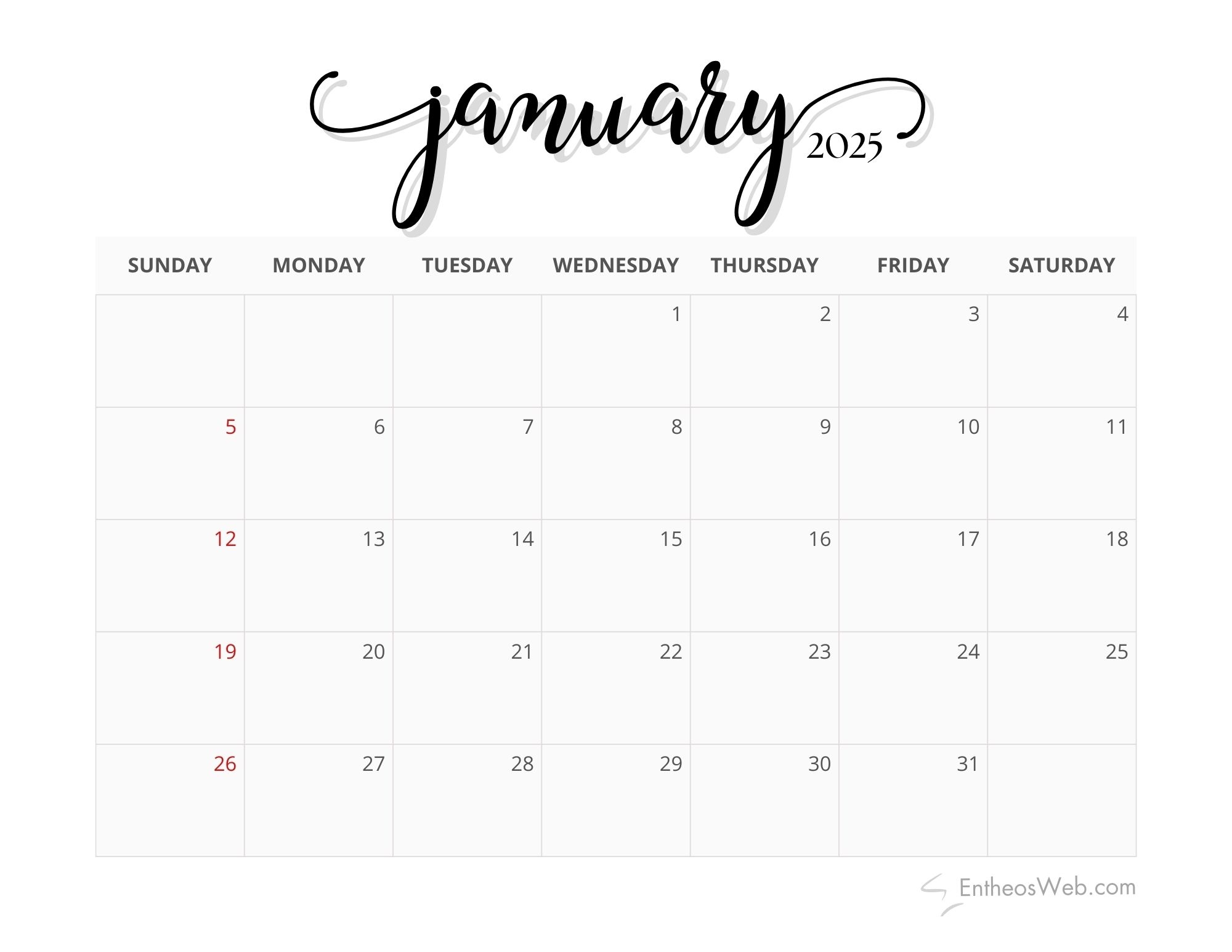 2025 printable calendar by month
