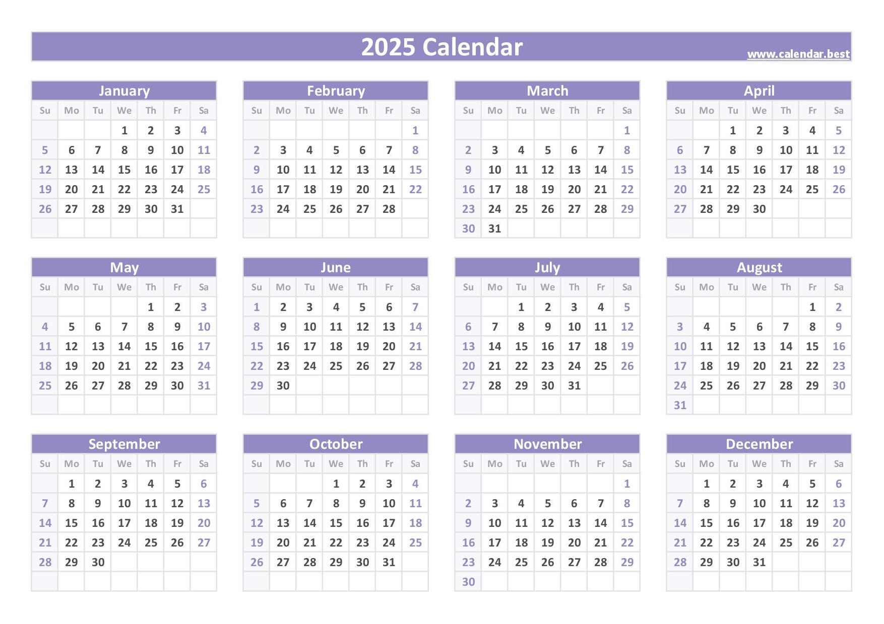 2025 printable free calendar