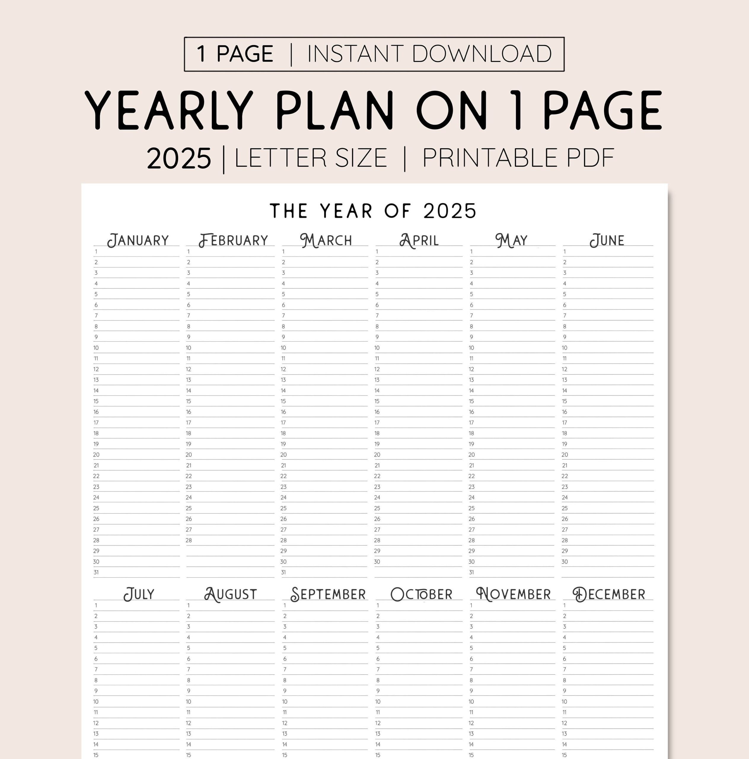 2025 printable year calendar