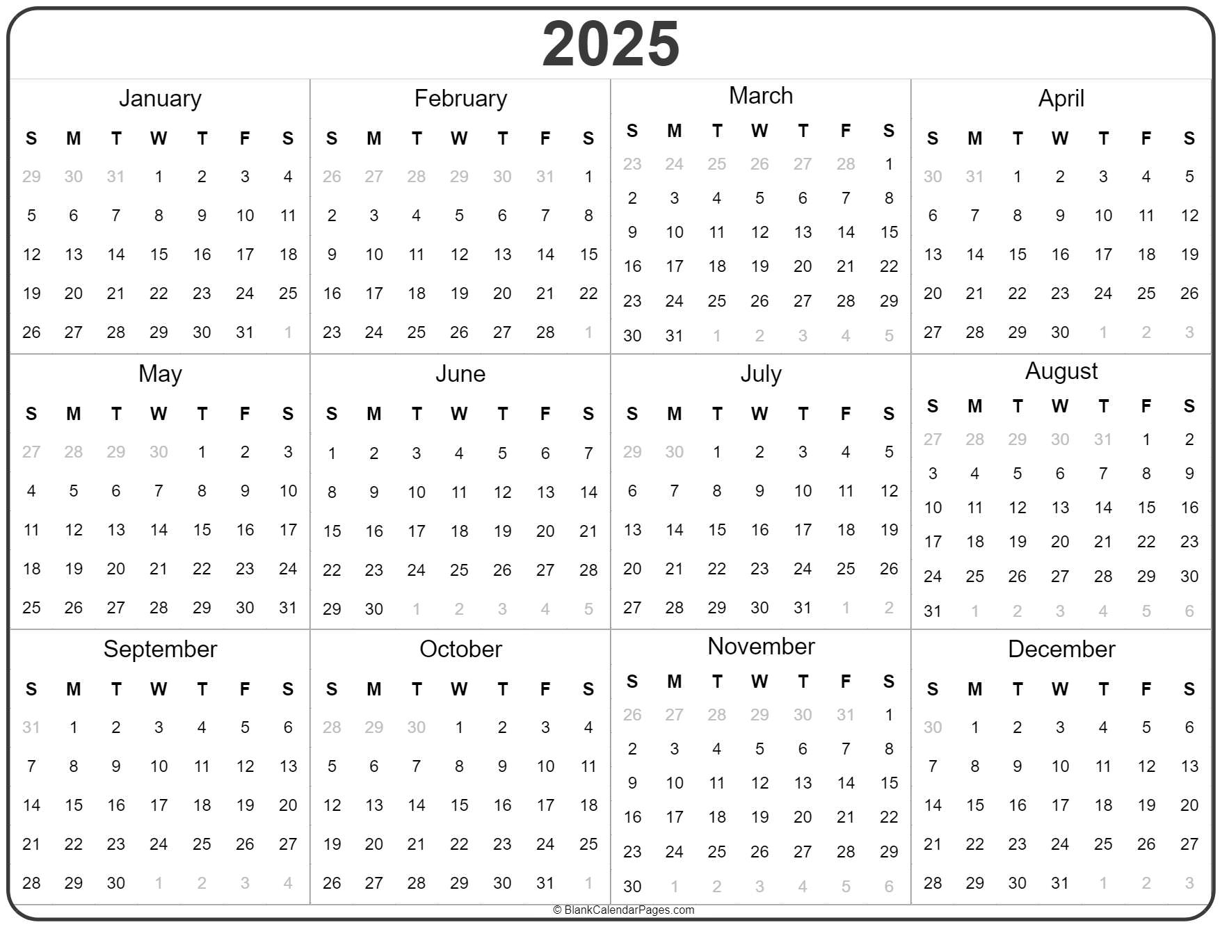 blank calendar template 2025 printable