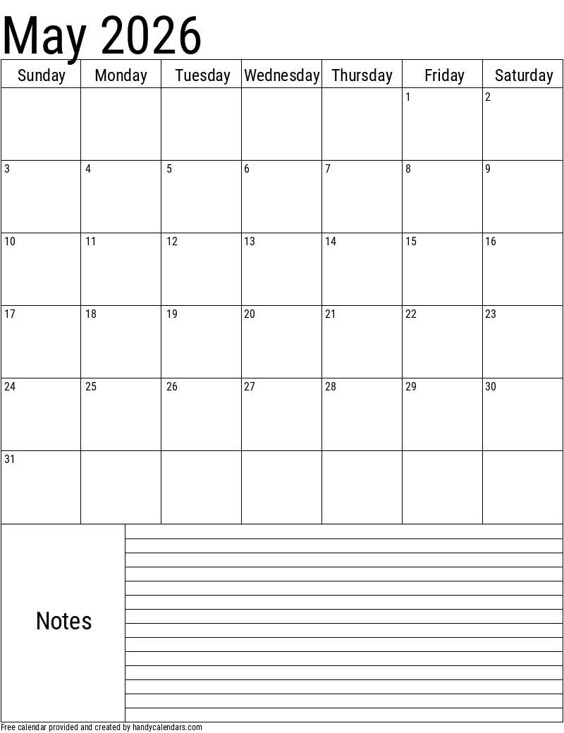 blank calendar for may 2026