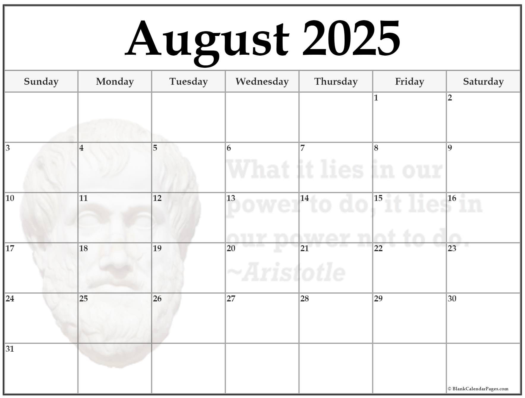 august 2025 blank calendar