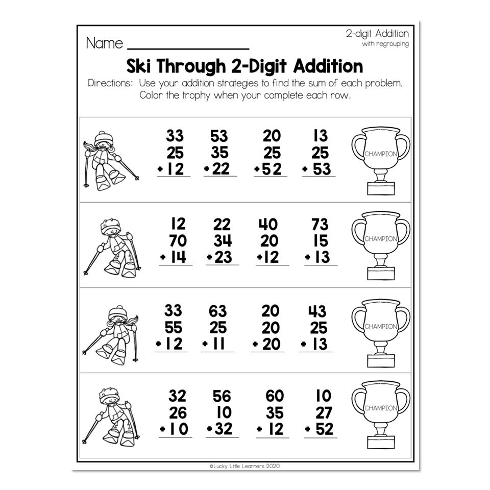 2nd Grade Math Worksheets 2 Digit Addition With Regrouping Ski Through 2 digit Addition Lucky Little Learners 2nd Grade Math Worksheets 2 Digit Addition With Regrouping Ski Through 2 digit Addition Lucky Little Learners