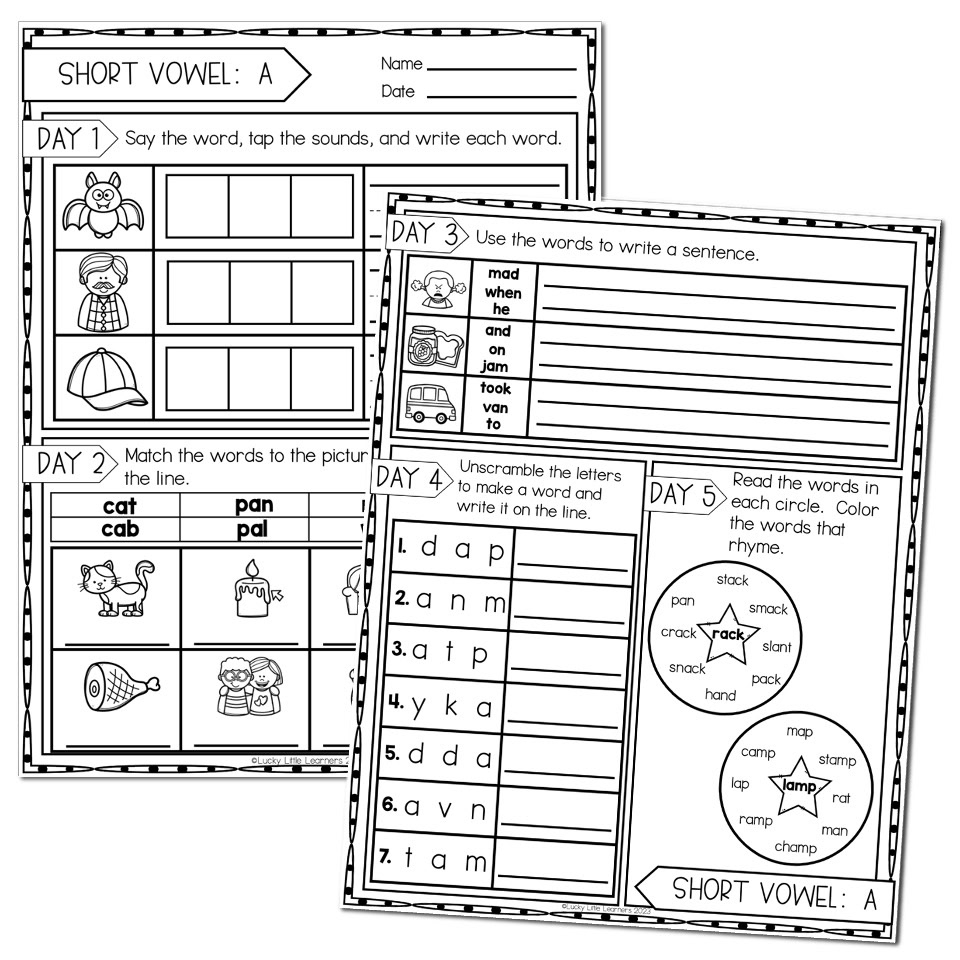 2nd Grade Phonics Worksheets Short Vowel A Lucky Little Learners