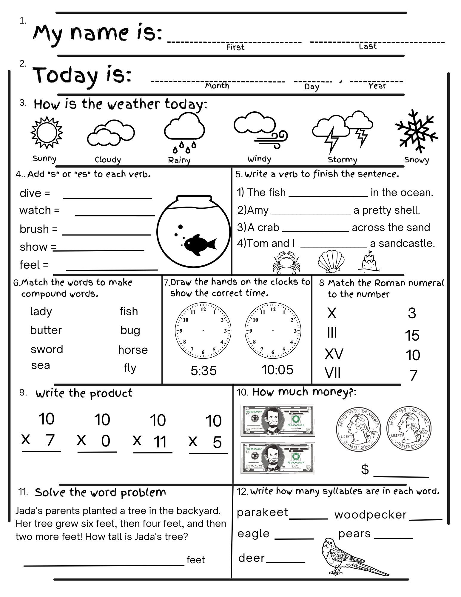 free printable worksheets for 2nd grade