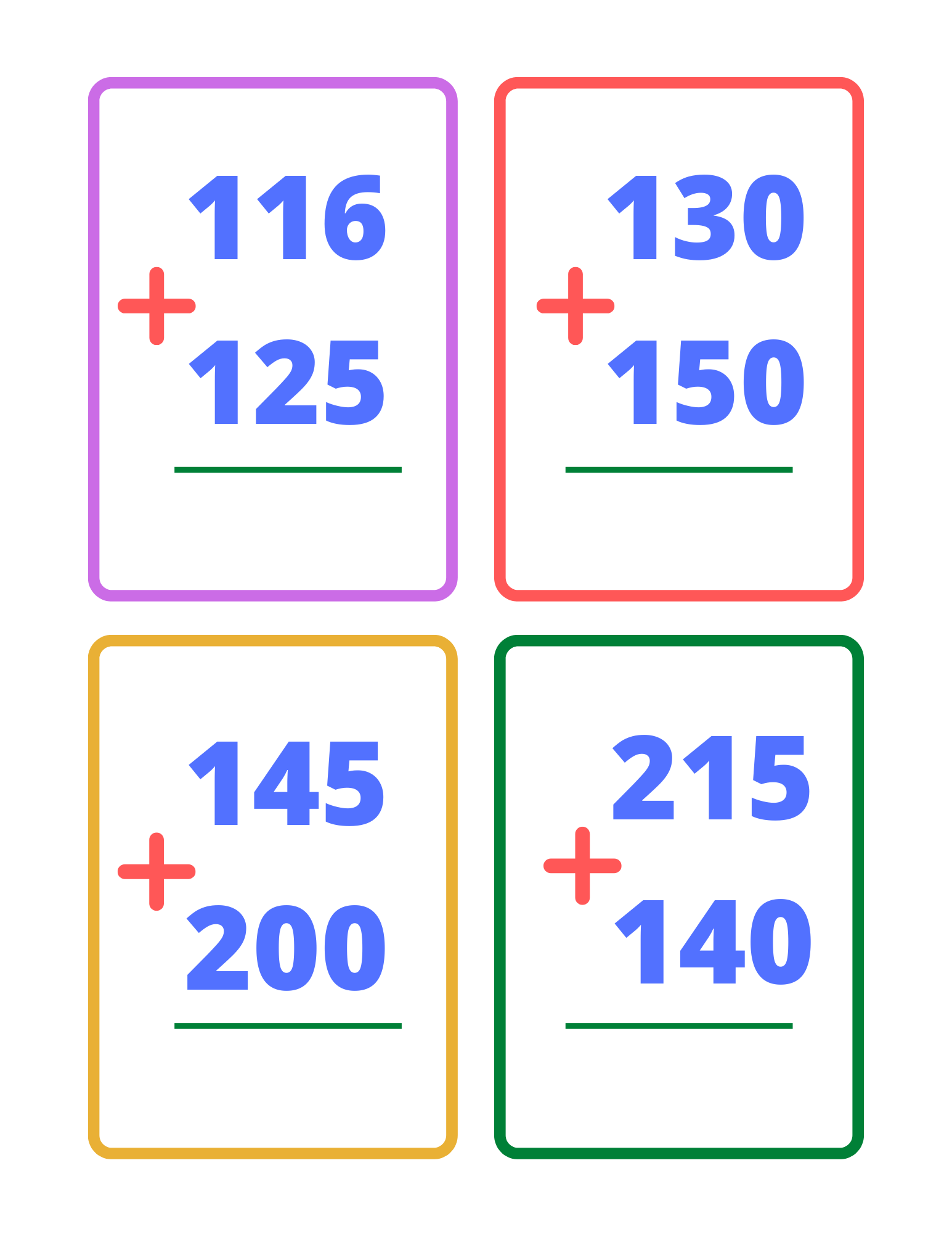 3 Digit Addition Flash Cards Printable Math Practice Pages For Kids To Count Made By Teachers