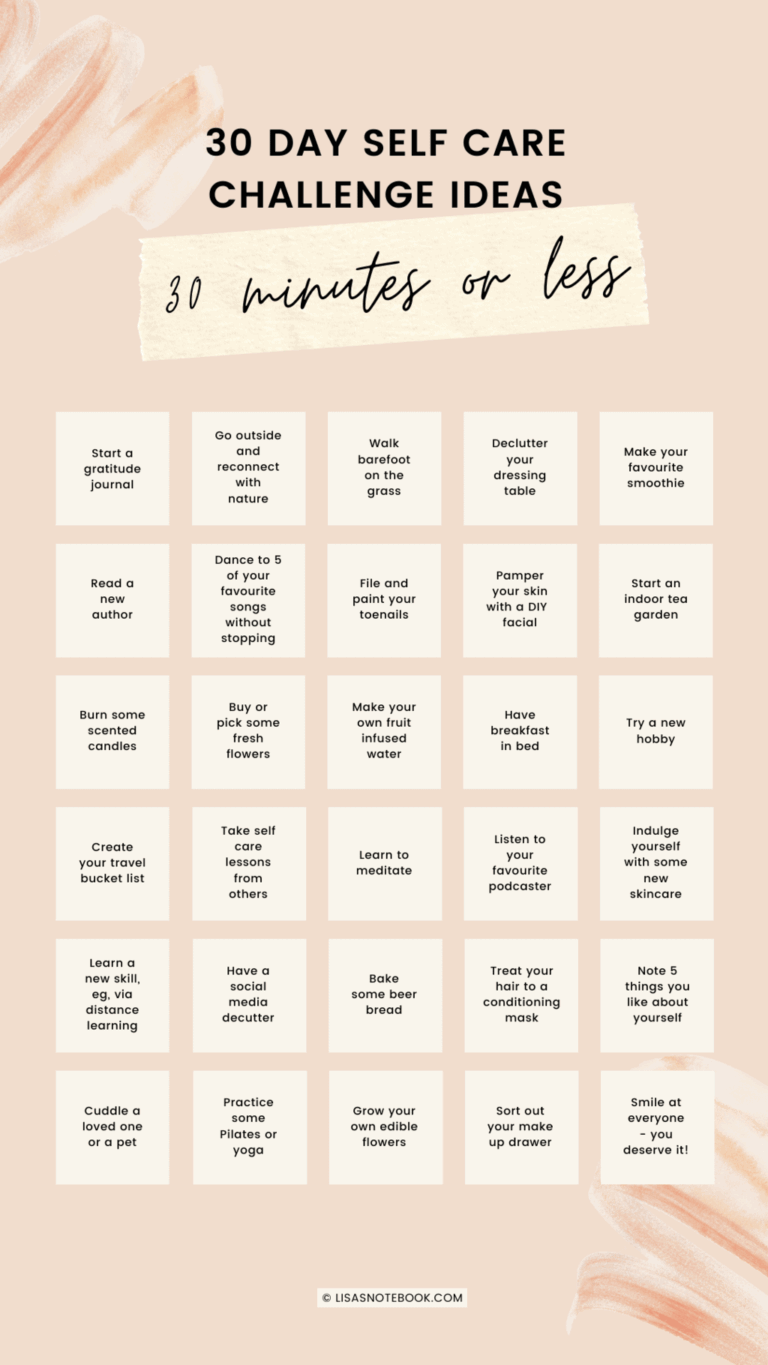 30 Day Self Care Challenge Ideas In 30 Minutes Or Less Lisa s Notebook