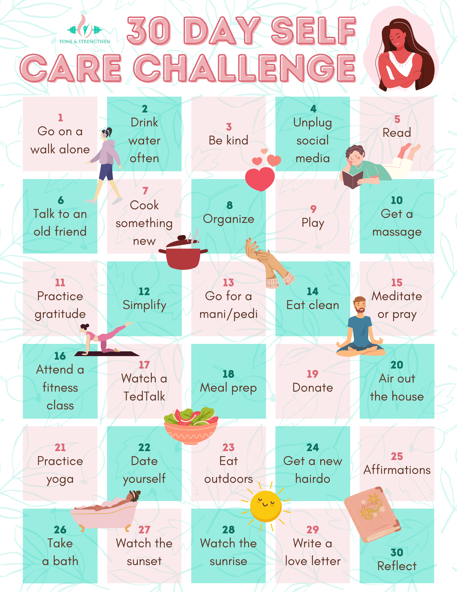 30 Day Self Care Challenge Tone Strengthen
