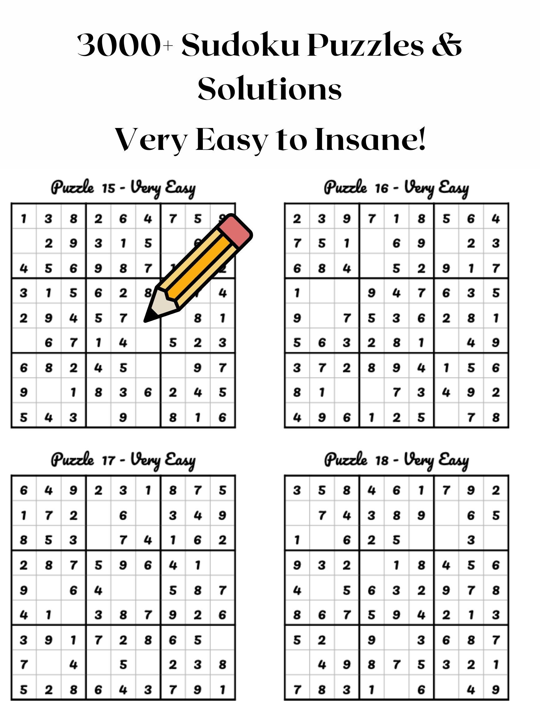 3000 Sudoku Puzzles Printable Puzzle Pages With Solutions Worksheets Library
