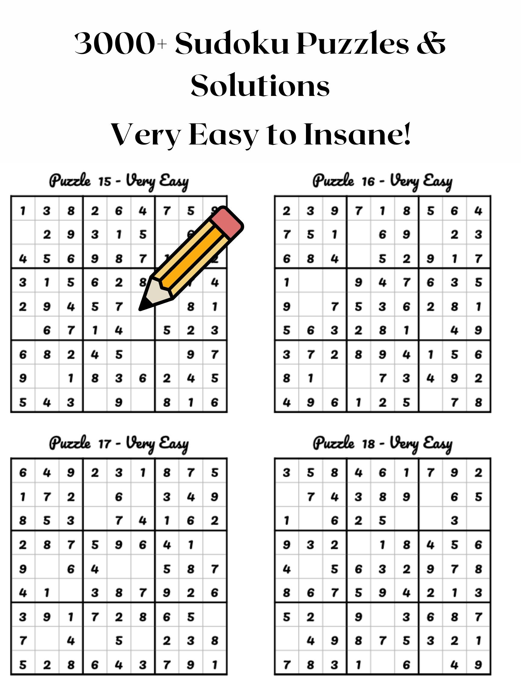 3000 Sudoku Puzzles Printable Puzzle Pages With Solutions Worksheets Library