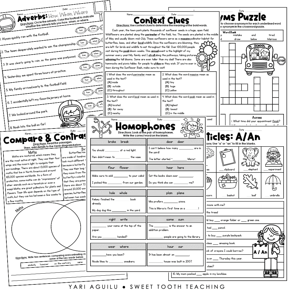 3rd Grade Daily Practice Skill Review Worksheets September Math Reading Grammar Printables Shop Sweet Tooth Teaching