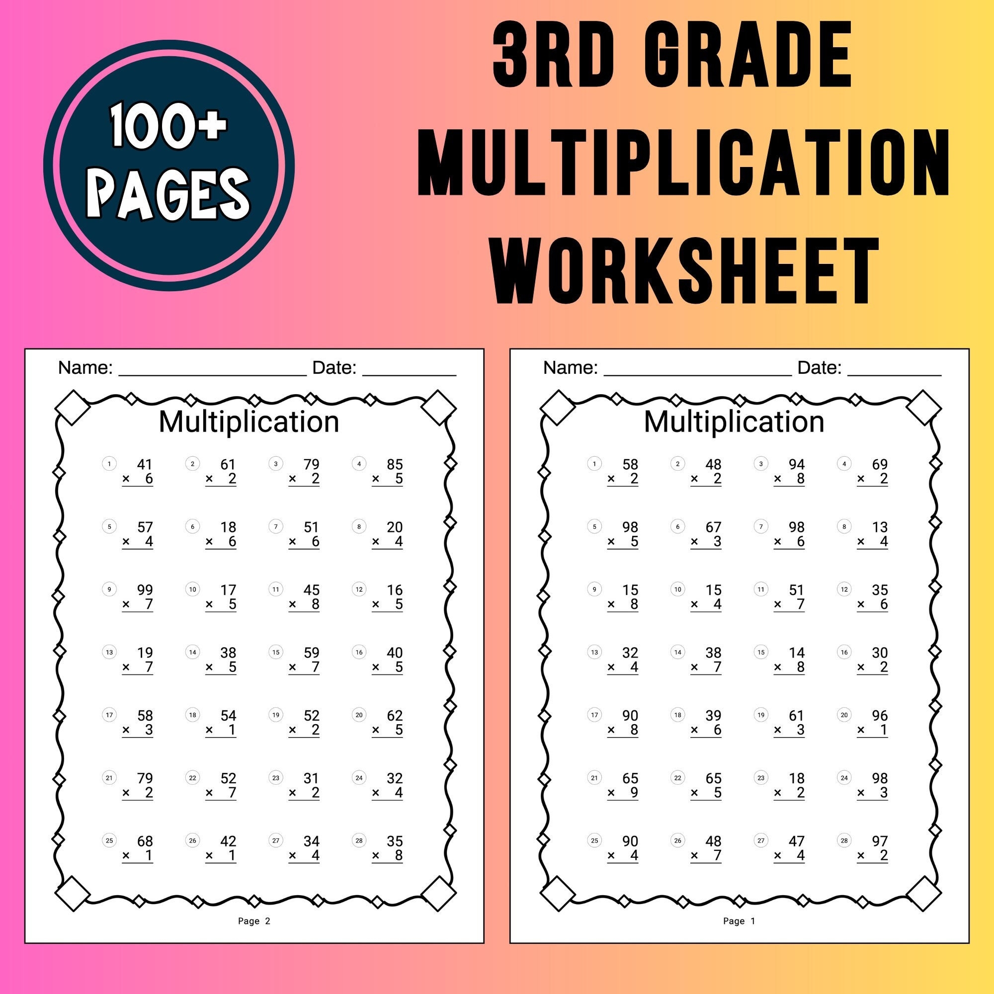 3rd Grade Math Multiplication Worksheet Chart Multiplication Table Homeschool Multiplication Printable Worksheet Third Grade Multiplication Etsy Israel