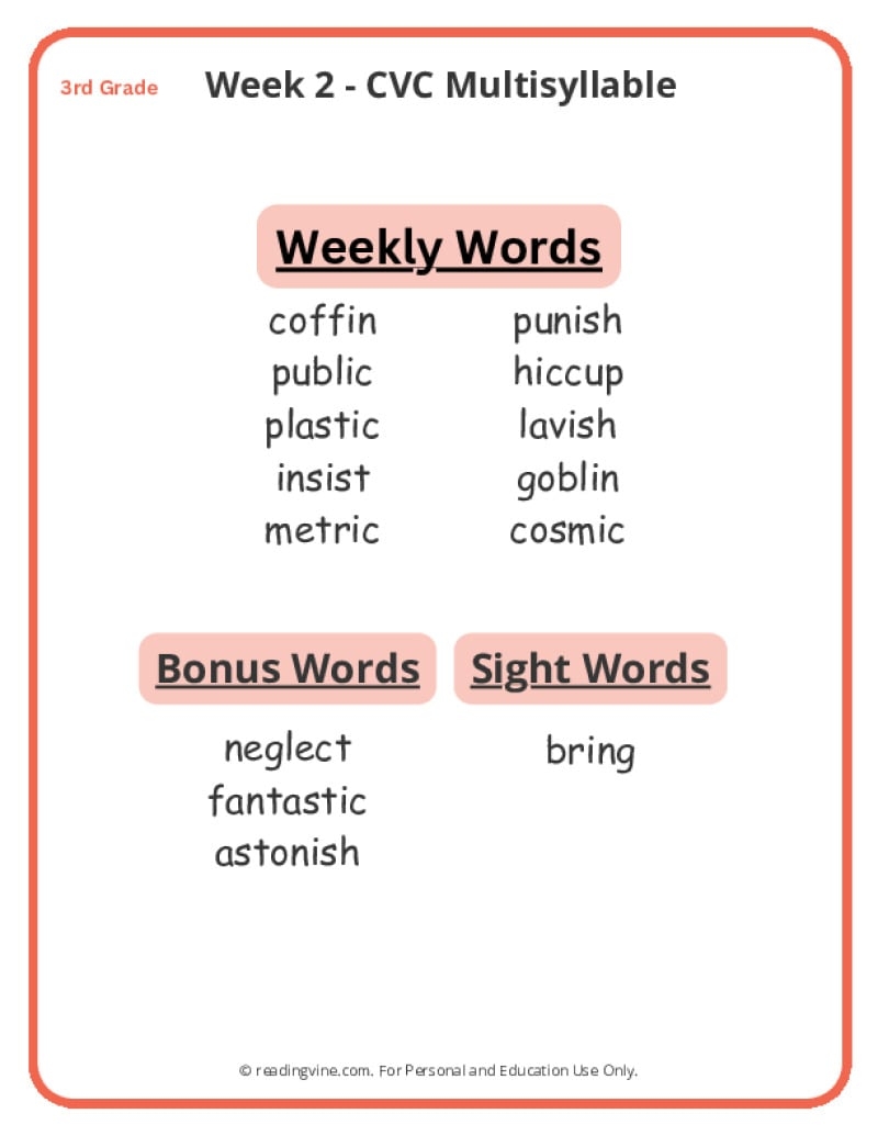 3rd Grade Spelling Words Free Printable 36 Week List
