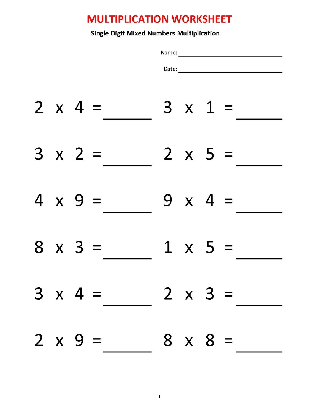 40 Multiplication Practice Sheets With Answers Printable Worksheets Multiplication Worksheets Grade 2 3 4 Printable Multiplication Table Etsy