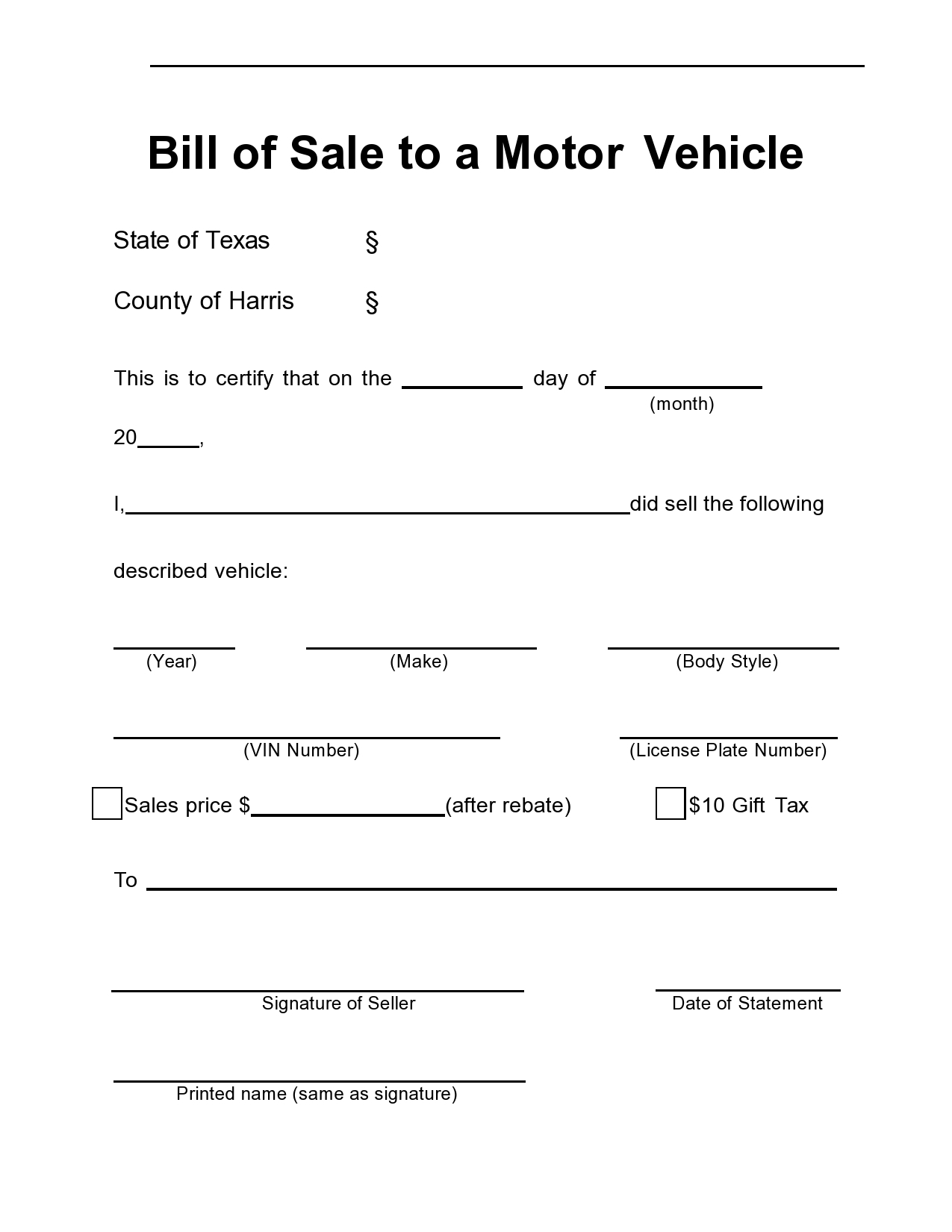 printable vehicle bill of sale