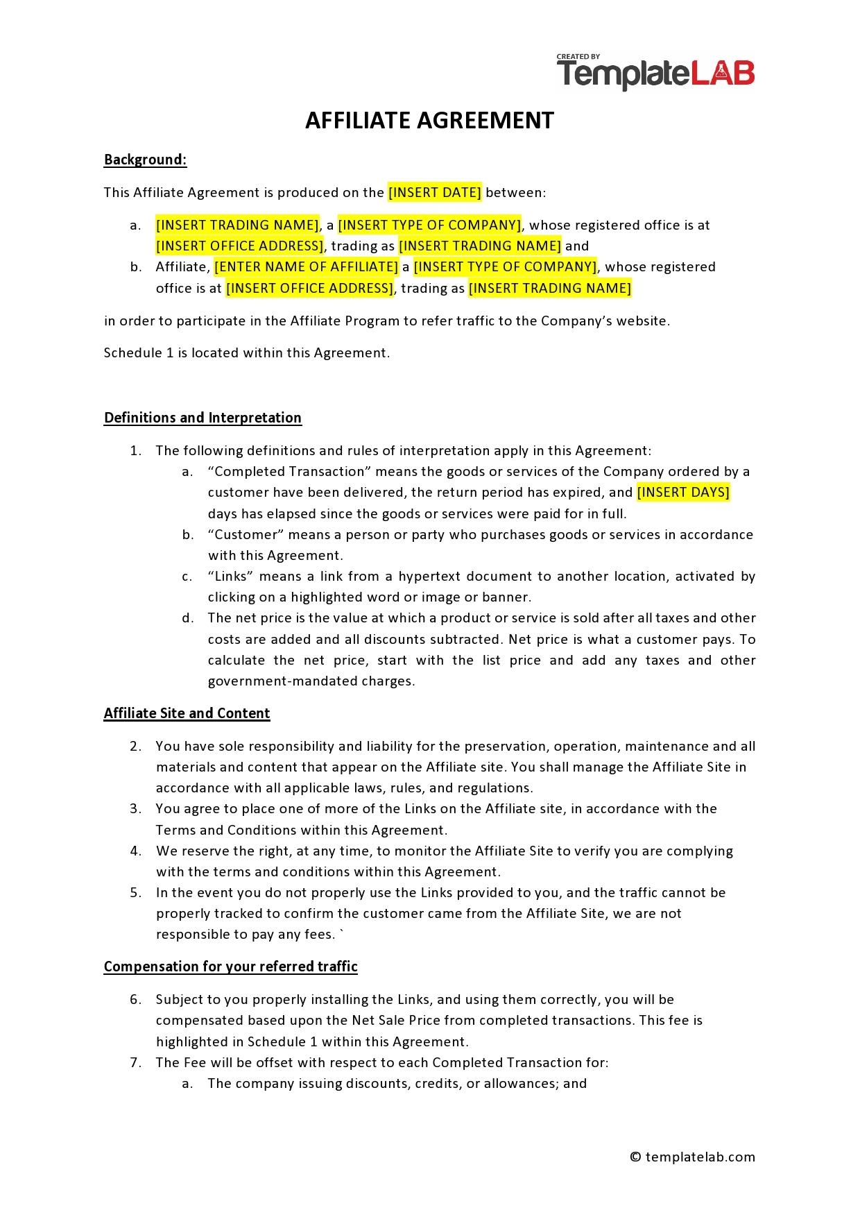 43 Best Affiliate Agreement Templates Contracts Free 