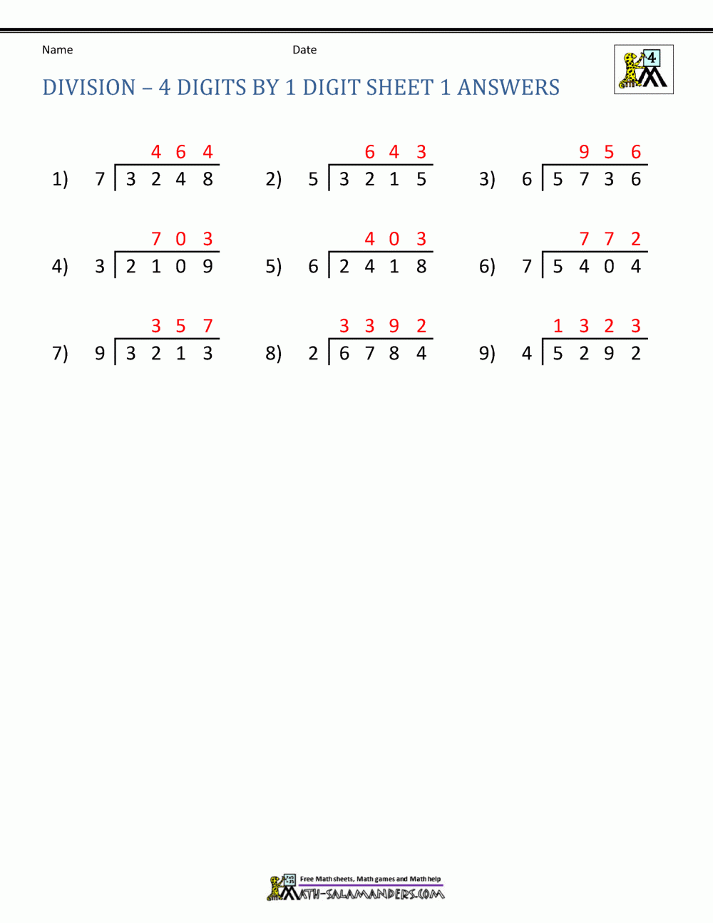 long division worksheets grade 4