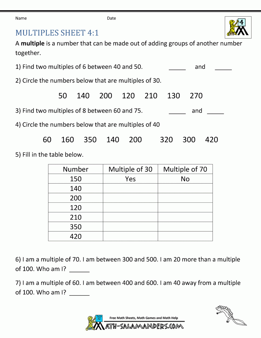 4th grade factors worksheet