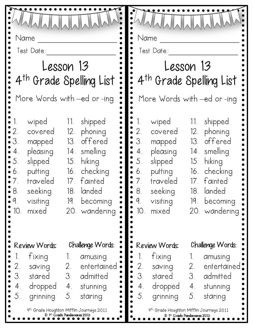 4th grade spelling words worksheets