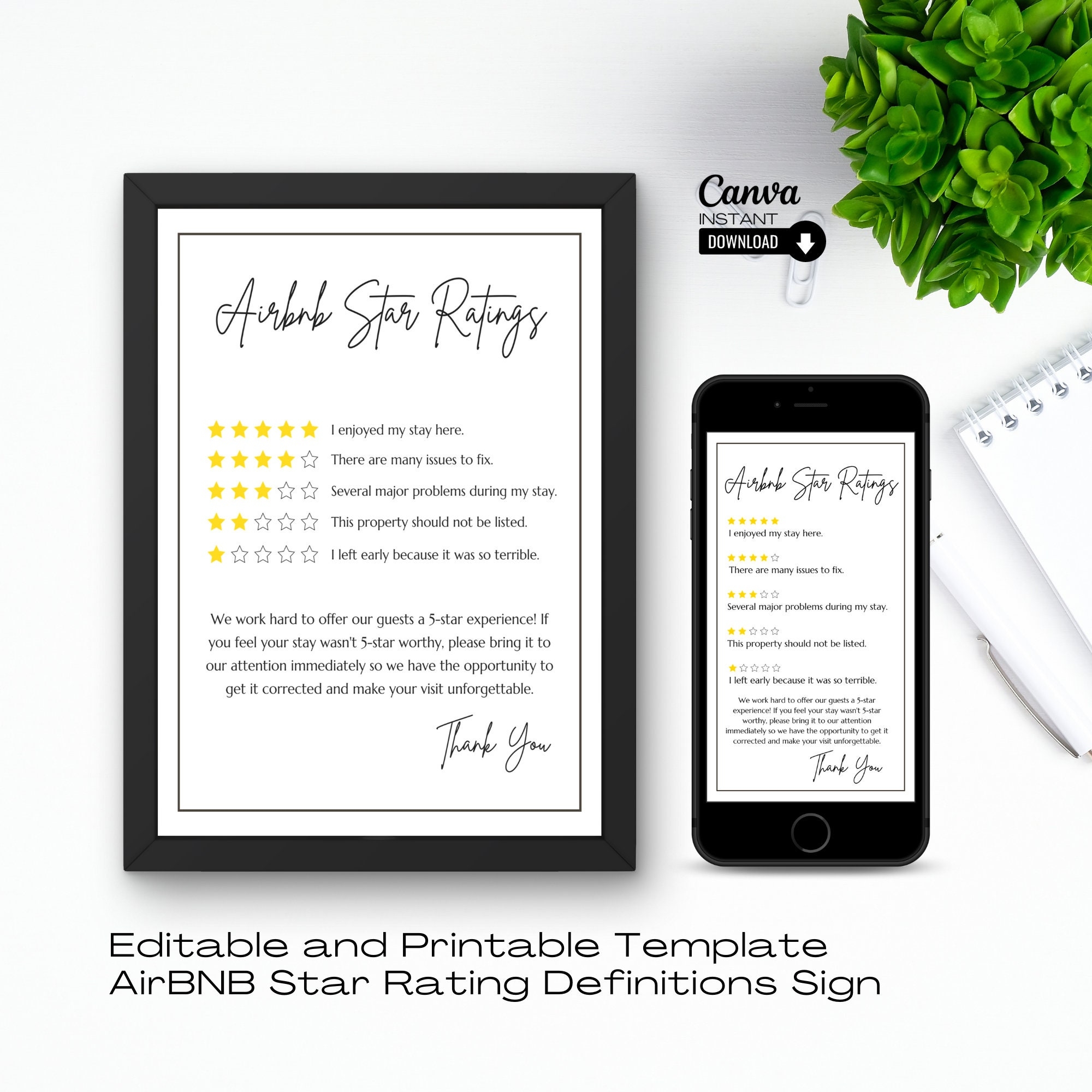5 Star Rating Explanation Sign Template Airbnb Star Rating System Explained Airbnb Sign Template Canva Vacation Rental Owners Editable Etsy