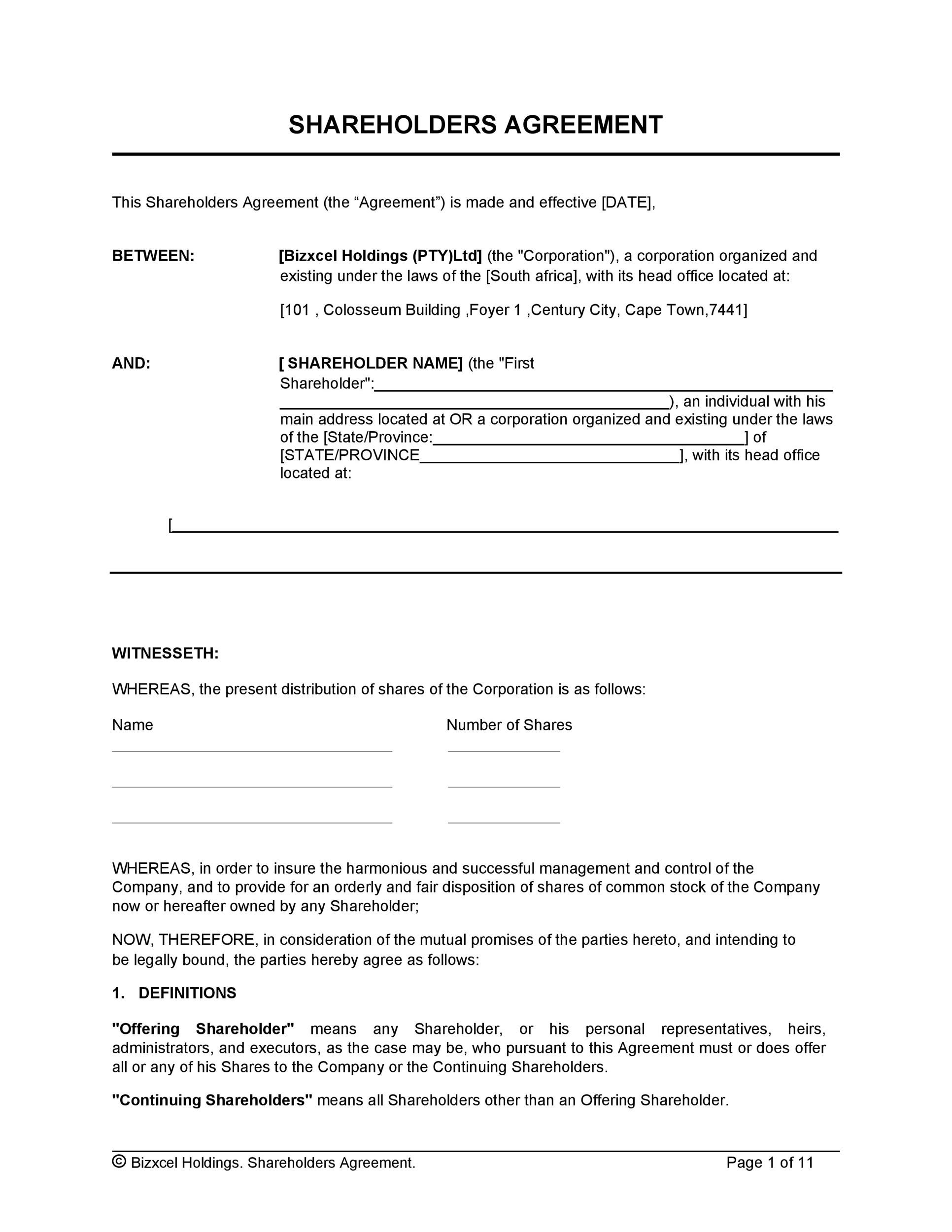 50 Best Shareholder Agreement Templates Samples TemplateLab