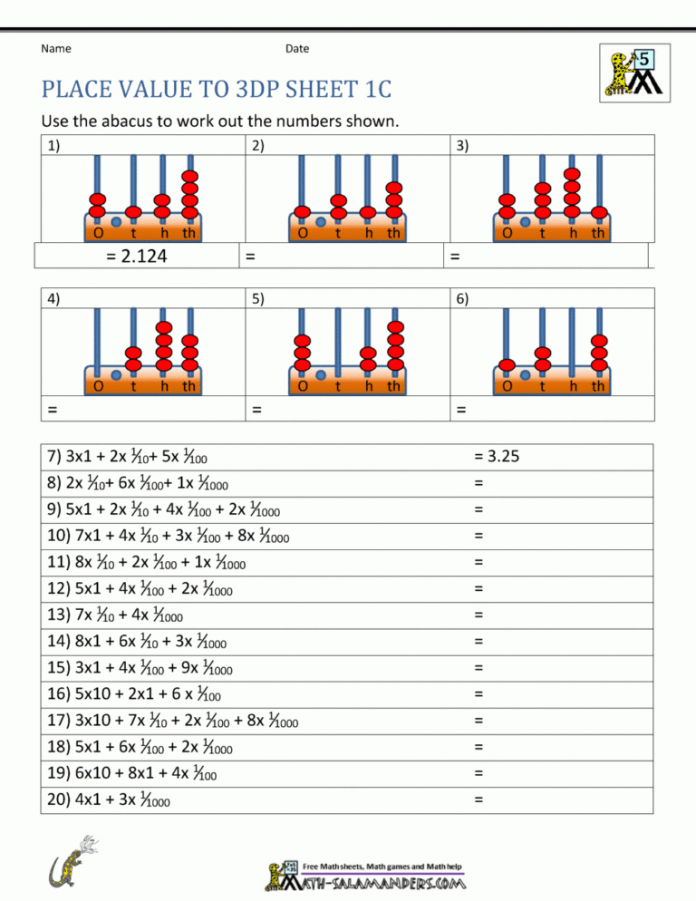 5th Grade Place Value Worksheets