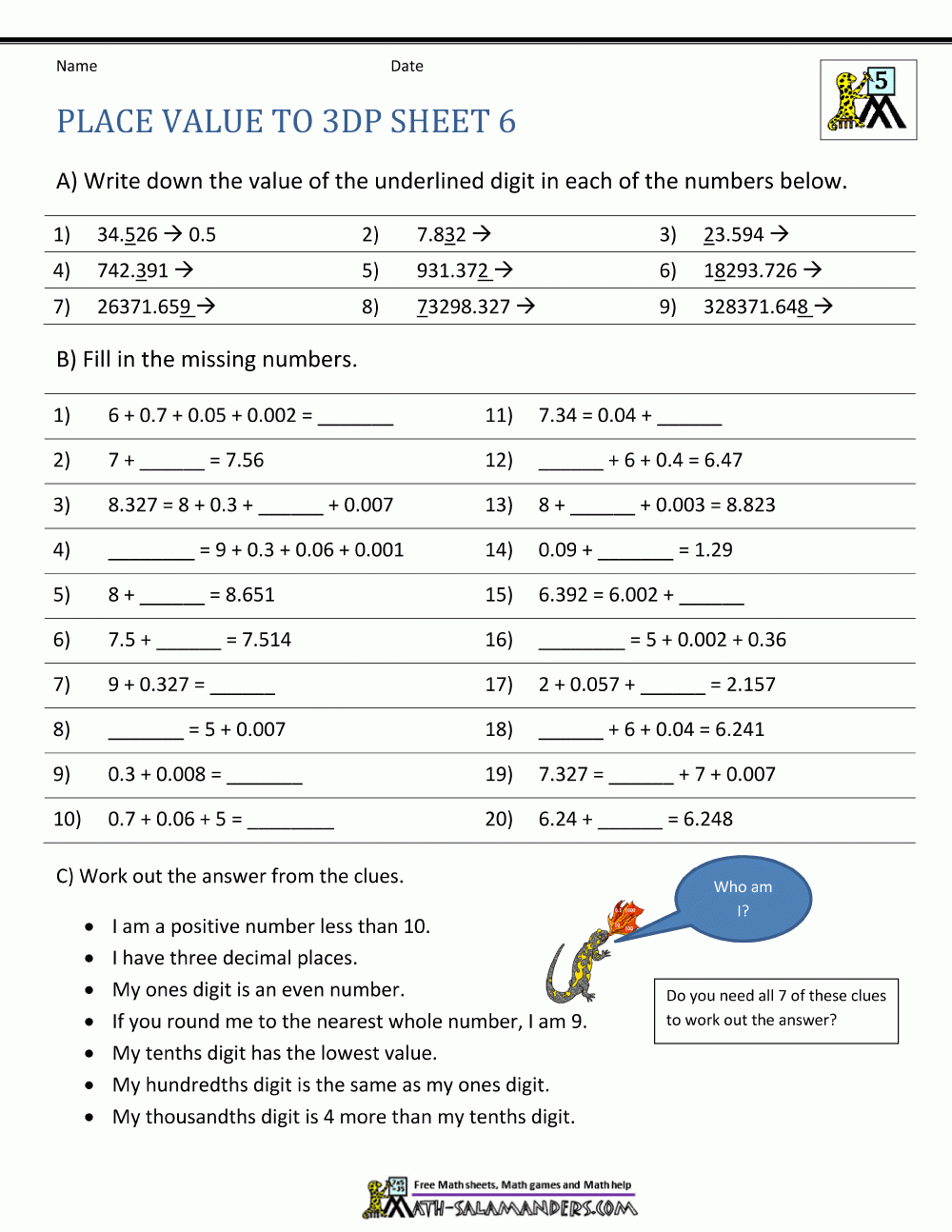 5th Grade Place Value Worksheets Worksheets Library
