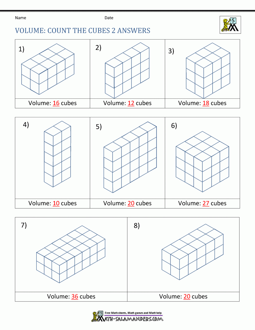 volume worksheets 5th grade