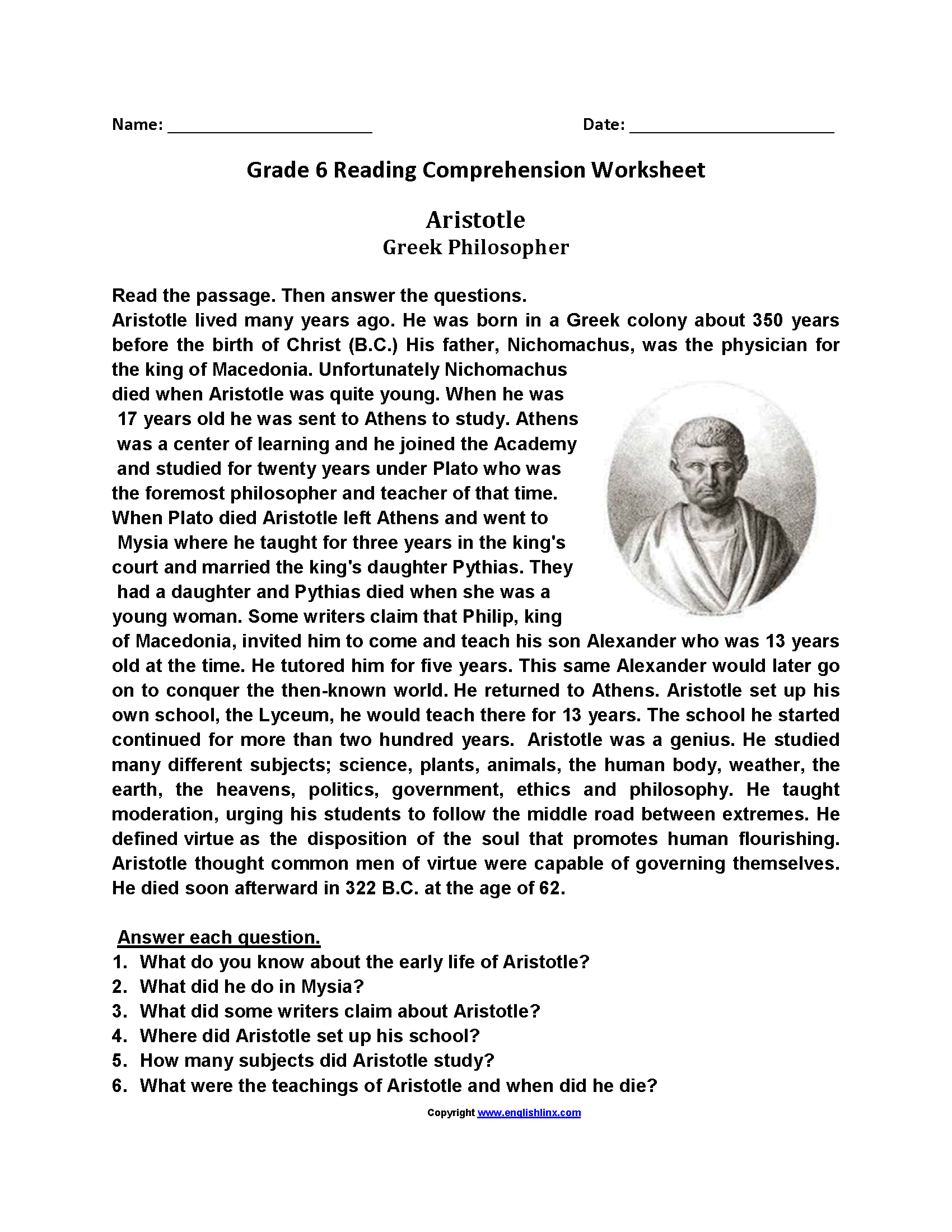 6th Grade Reading Comprehension Worksheets Worksheets Library