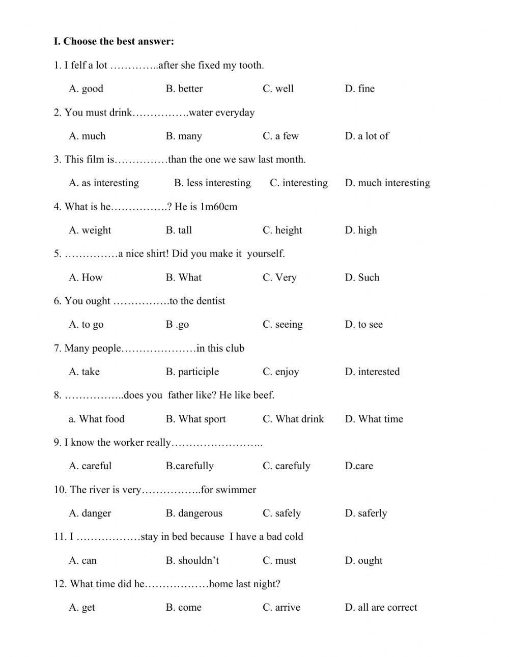 7th grade ela worksheets