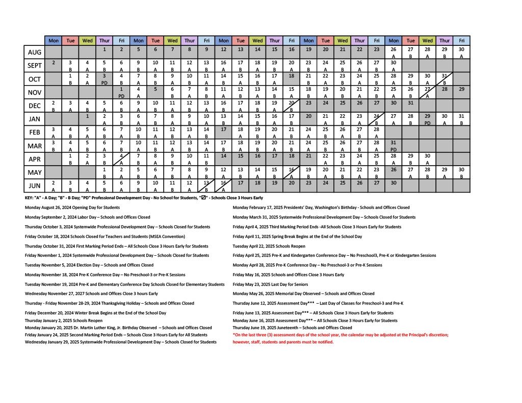 A B Day Calendar 2024 2025 Dulaney High