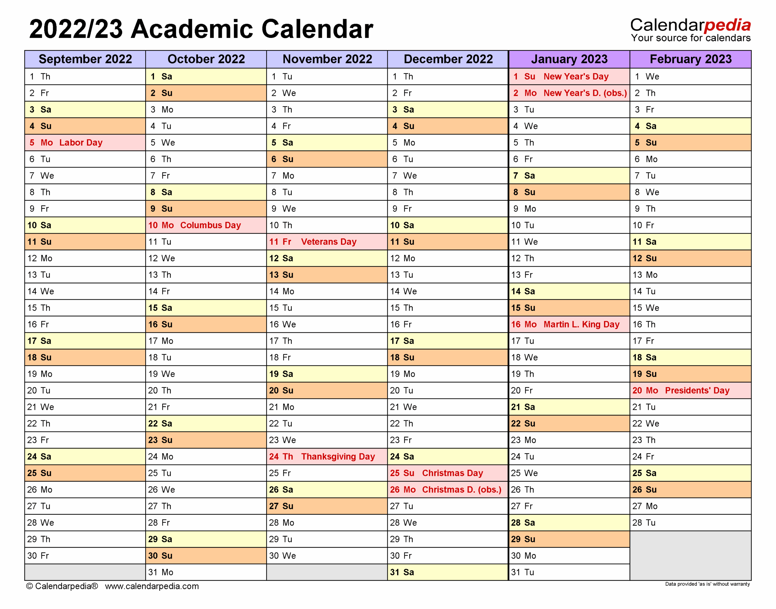Academic Calendars 2022 2023 Free Printable Excel Templates