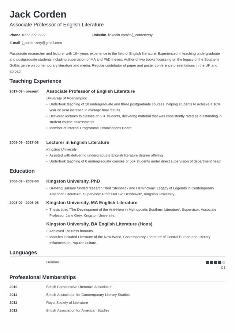 Academic Curriculum Vitae CV Template Guide In 2025